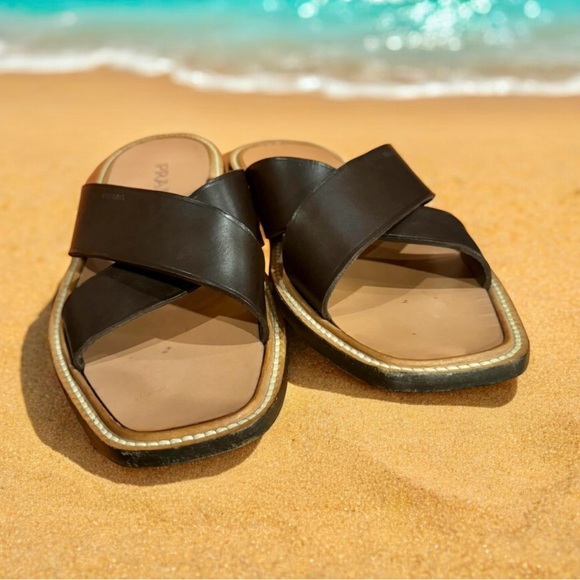 Prada slides, size 10 1/2 brown classics. Like size 10 1/2 run a little large. - Picture 4 of 5